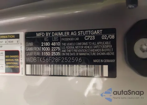 2008 Mercedes-Benz Clk 350 из США, поврежденный, VIN WDBTK56F28F252596